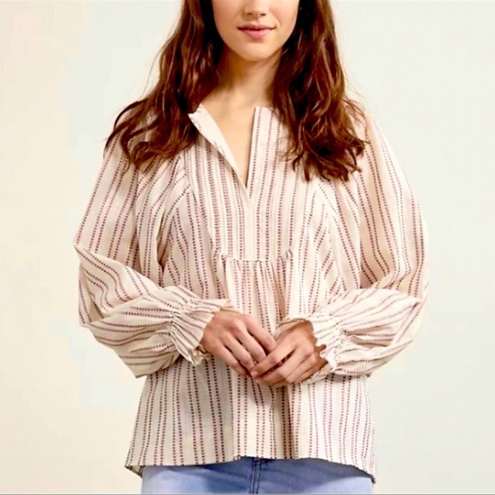Elizabeth and James XS embroidered pin tuck boho blouse oversized peasant top